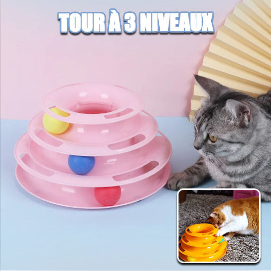 Jouet pour chat tour à balle 3BallTower™ disposant de 3 balles sur 3 niveaux