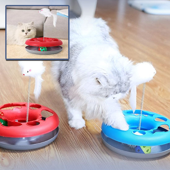 Chat jouant avec le jouet pour chat à balle rotative SpinningBall™et essaye d'attraper la balle