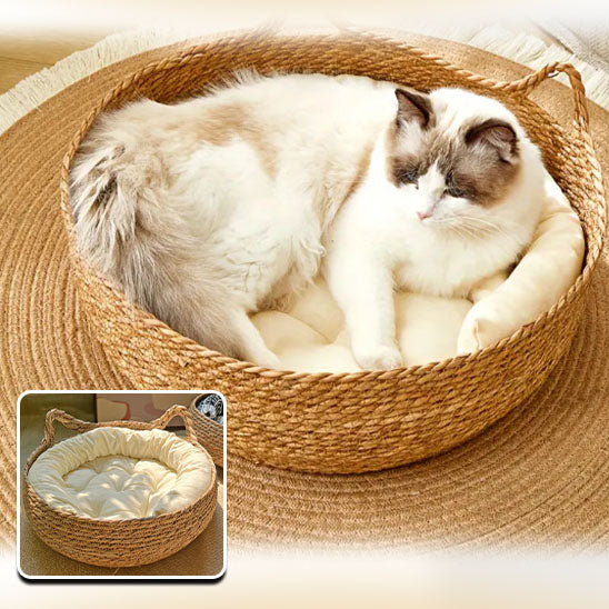 Lit-pour-chat-tressé-ComfortWeave™- panier en vigne tressée